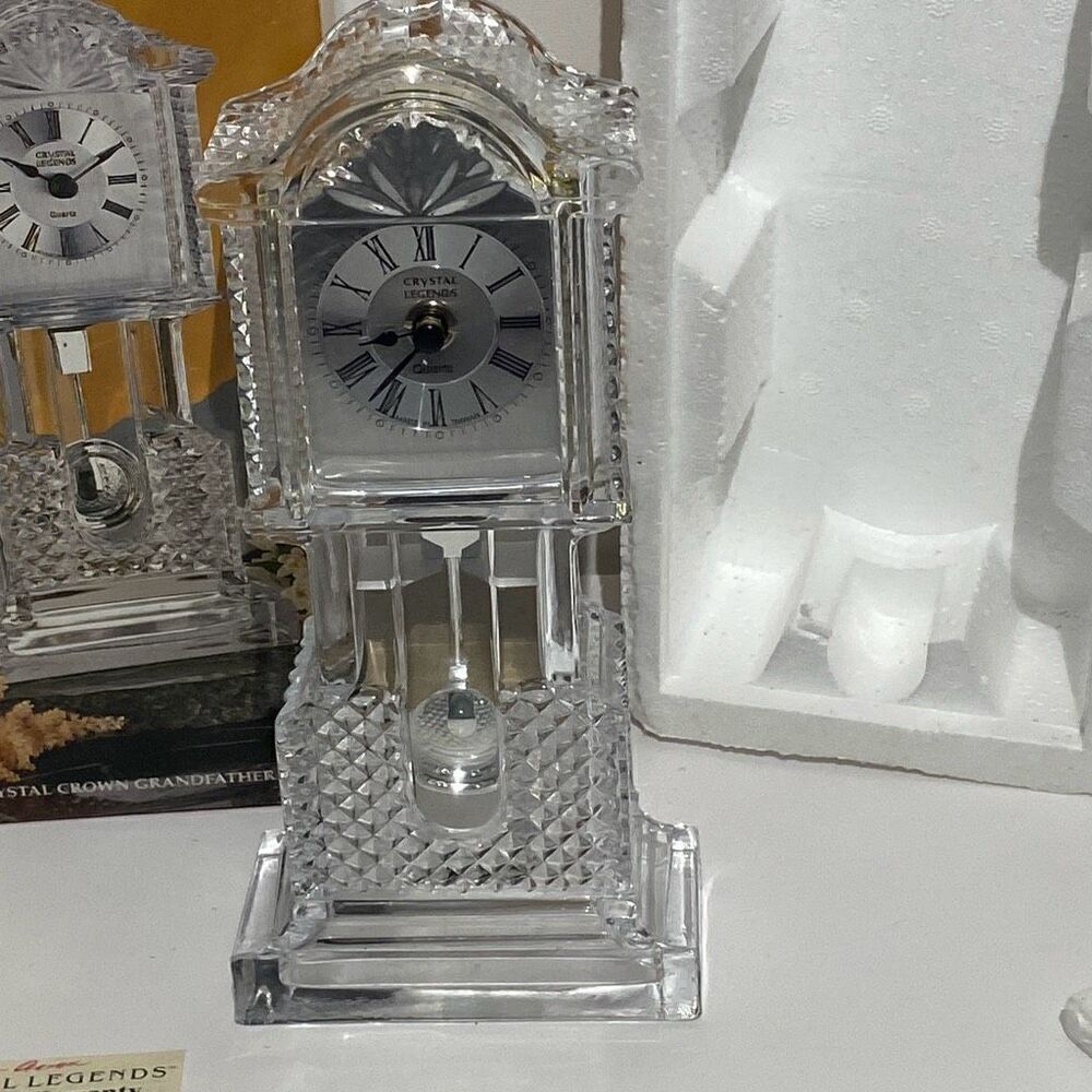 Crystal Legends By Godinger Clear Crown Grandfather Shelf Clock OS